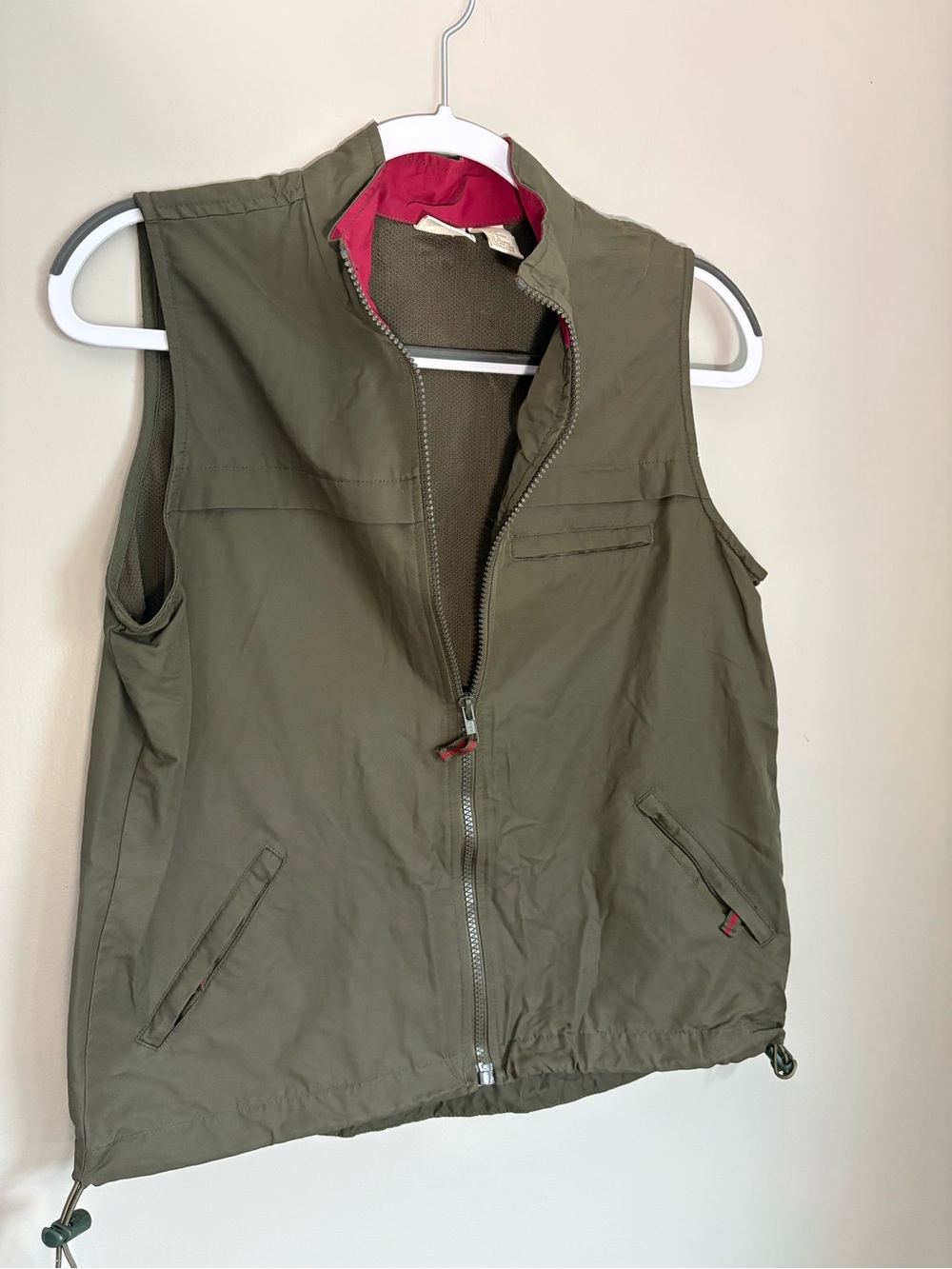 Gorpcore Army Green Full-Zip Utility Vest Adjustable Hem Lightweight Large